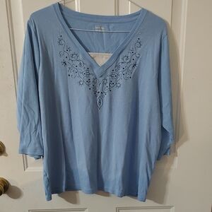 Basic Editions Light Blue Embroidered Long Sleeve Tee